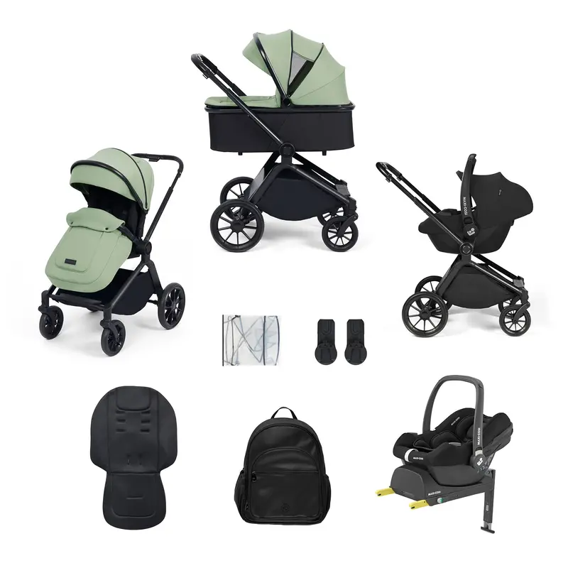Ickle Bubba Altima 12 Piece Travel System With Maxi-Cosi Cabriofix I-Size Car Seat & Isofix Base In Sage Green 1