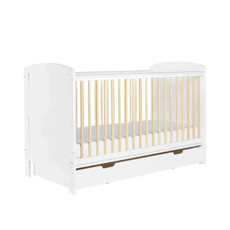 Ickle Bubba Coleby Scandi Cot Bed With Under Drawer Scandi White - Premium Pocket Sprung Mattress 1