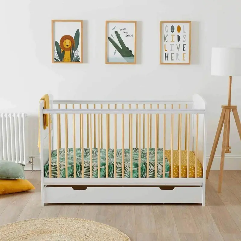 Ickle Bubba Coleby Scandi Cot Bed With Under Drawer Scandi White - Premium Sprung Mattress 2