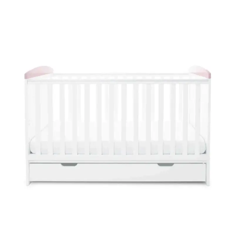 Ickle Bubba Coleby Style Cot Bed With Under Drawer Elephant Love Pink - Fibre Mattress 1