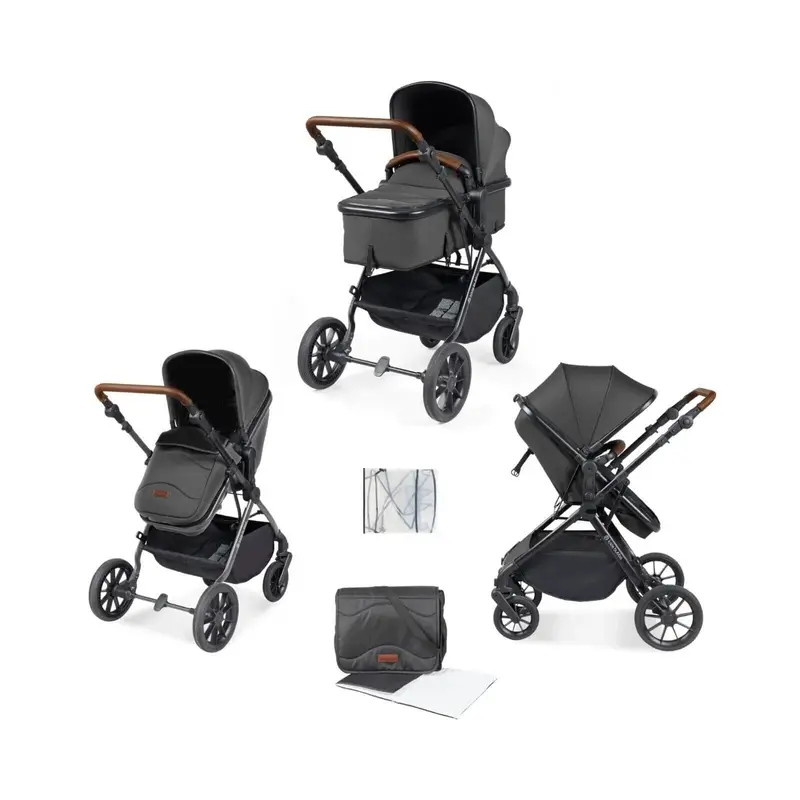 Ickle Bubba Cosmo 2-In-1 Pushchair & Carrycot - Black/Graphite Grey/Tan 1