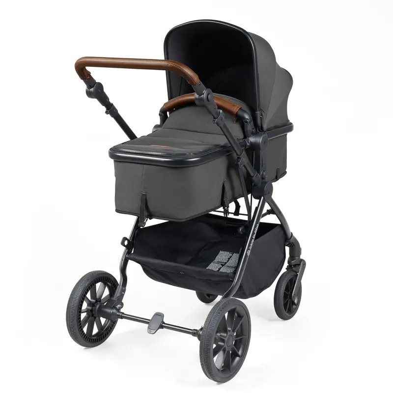 Ickle Bubba Cosmo 9-Piece Travel System With I-Size Nimbus Car Seat & Spin Isofix Base In Black / Graphite Grey / Tan 2