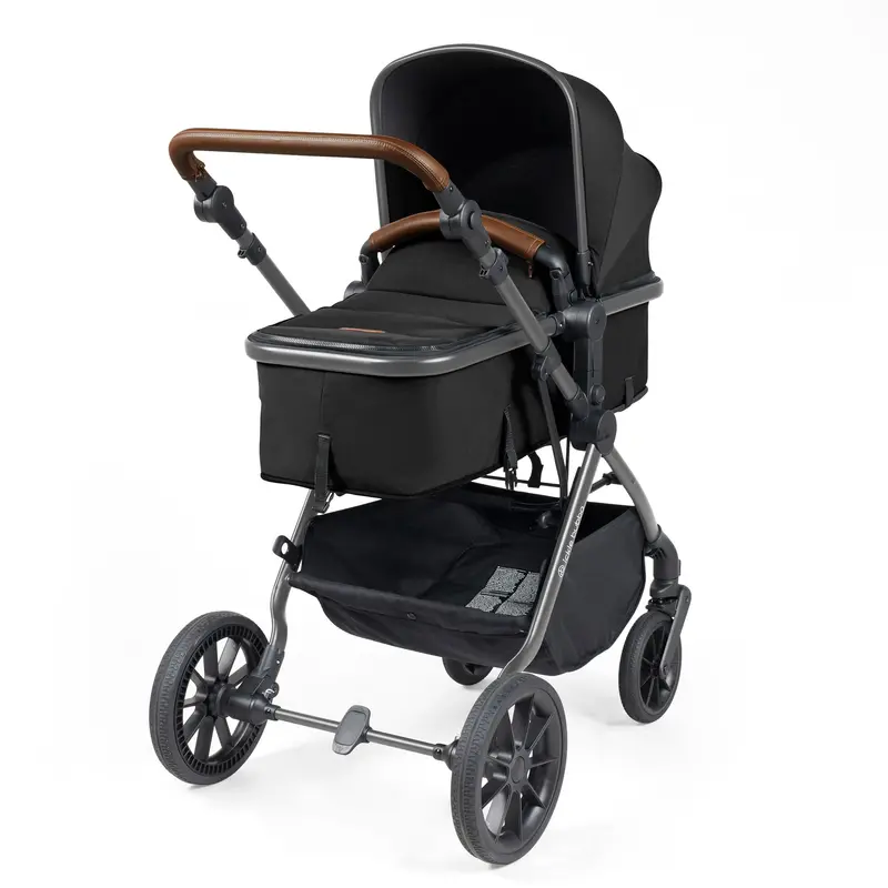 Ickle Bubba Cosmo 9-Piece Travel System With I-Size Nimbus Car Seat & Spin Isofix Base In Gunmetal / Black / Tan 2