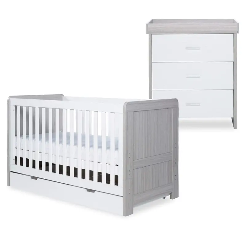 Ickle Bubba Pembrey 2 Piece Furniture Set And Under Drawer Ash Grey & White 2