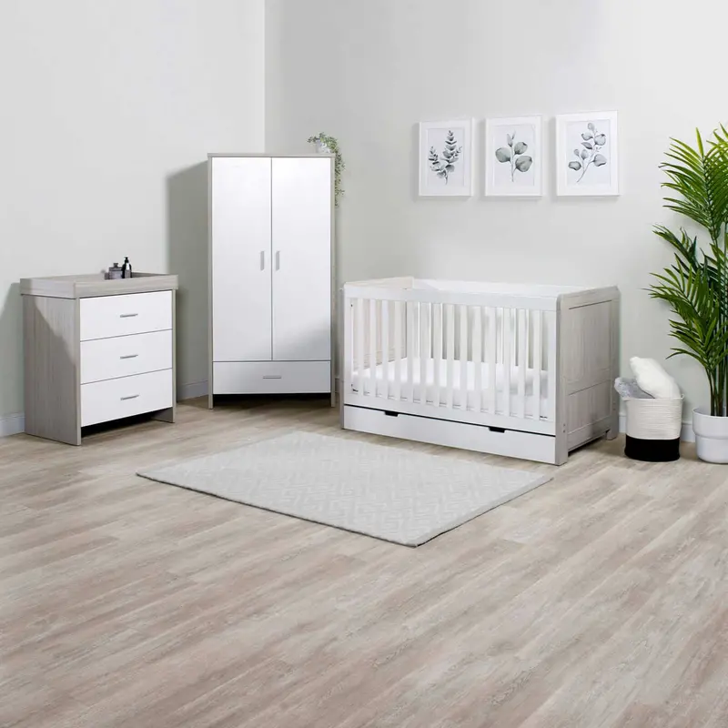 Ickle Bubba Pembrey 3 Piece Furniture Set And Under Drawer Ash Grey & White 1