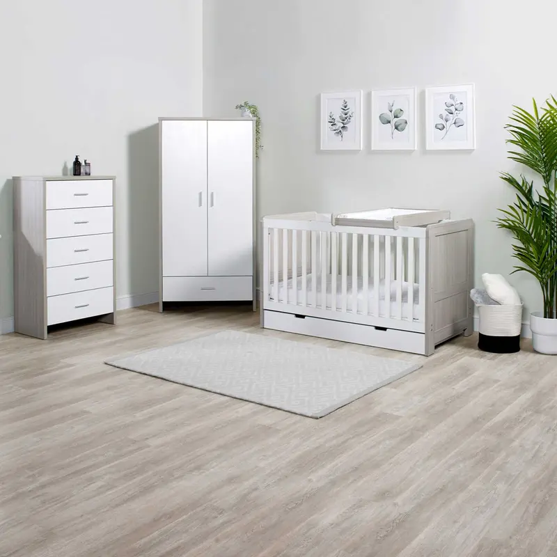 Ickle Bubba Pembrey 4 Piece Furniture Set And Under Drawer Ash Grey & White 1
