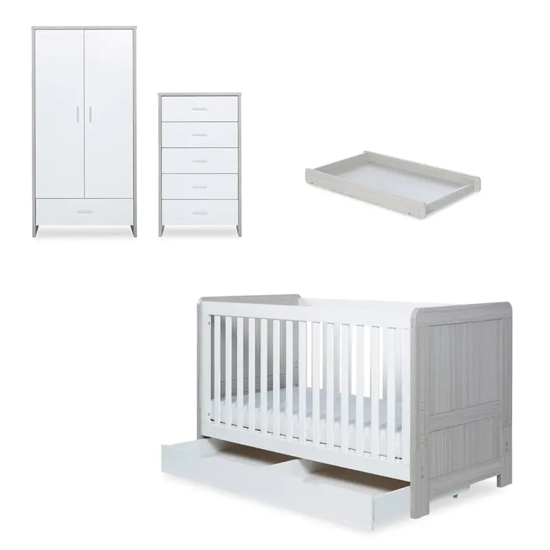 Ickle Bubba Pembrey 4 Piece Furniture Set And Under Drawer Ash Grey & White 2