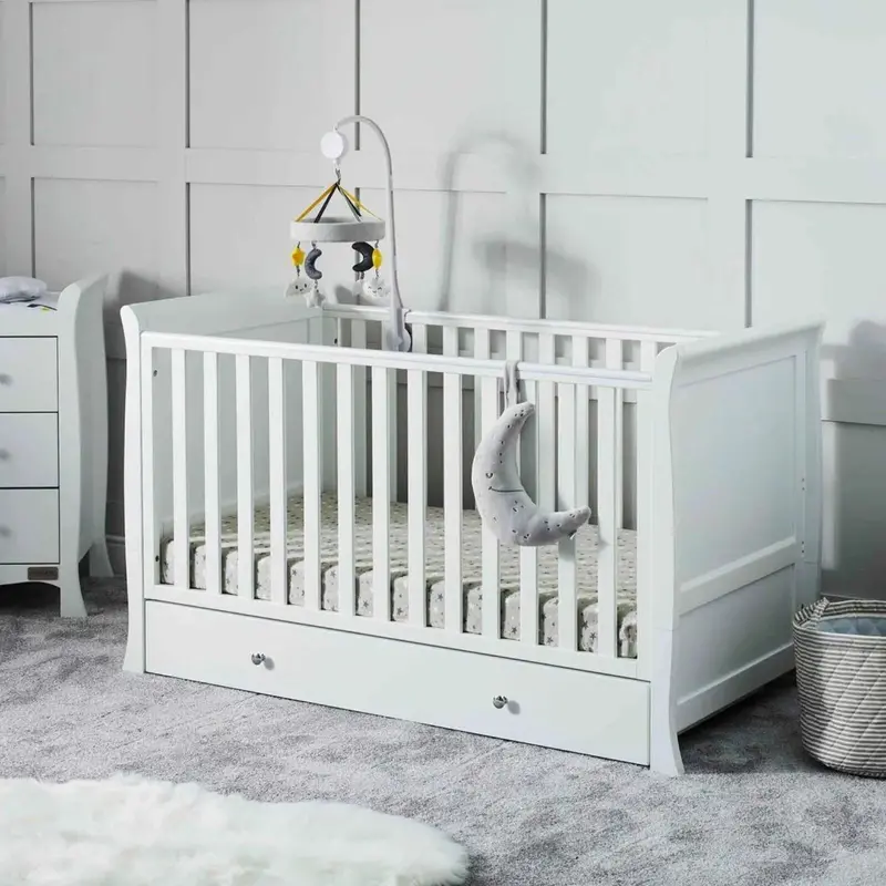 Ickle Bubba Snowdon Classic Cot Bed White - Premium Pocket Sprung Mattress 2