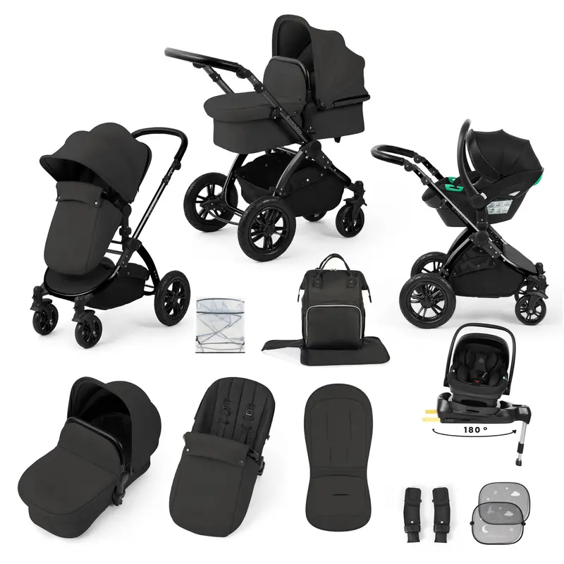 Ickle Bubba Stomp Luxe 12 Piece Travel System With I-Size Nimbus Car Seat & Spin Isofix Base In Charcoal Grey 1