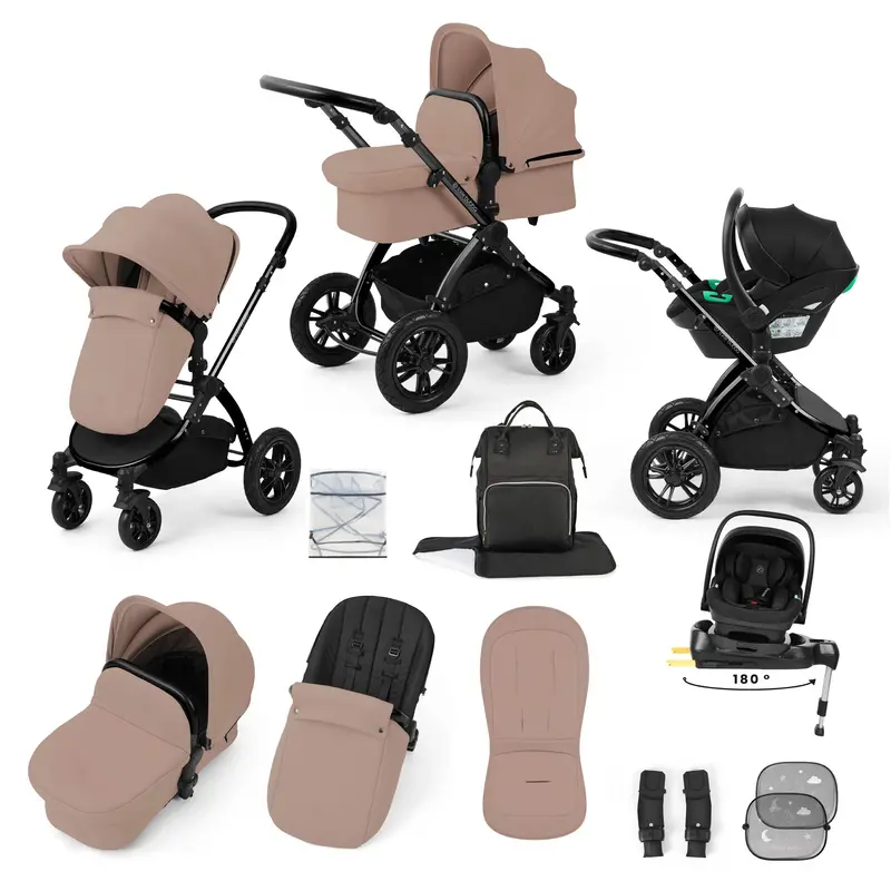 Ickle Bubba Stomp Luxe 12 Piece Travel System With I-Size Nimbus Car Seat & Spin Isofix Base In Desert 1