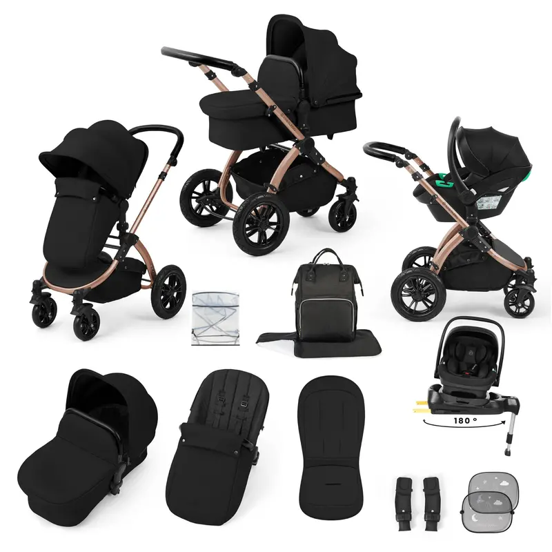 Ickle Bubba Stomp Luxe 12 Piece Travel System With I-Size Nimbus Car Seat & Spin Isofix Base In Midnight 3