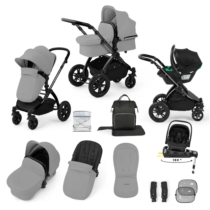 Ickle Bubba Stomp Luxe 12 Piece Travel System With I-Size Nimbus Car Seat & Spin Isofix Base In Pearl Grey 1