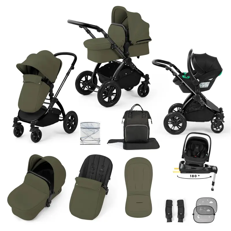 Ickle Bubba Stomp Luxe 12 Piece Travel System With I-Size Nimbus Car Seat & Spin Isofix Base In Woodland 1