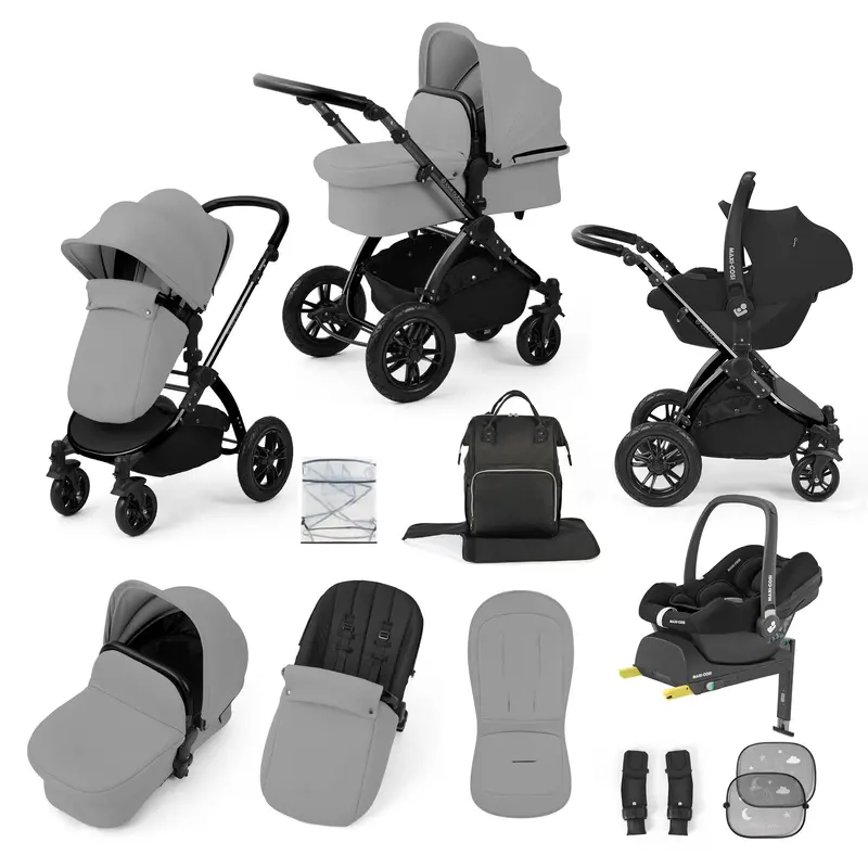 Ickle Bubba Stomp Luxe 12 Piece Travel System With Maxi-Cosi Cabriofix I-Size Car Seat & Isofix Base In Pearl Grey 1