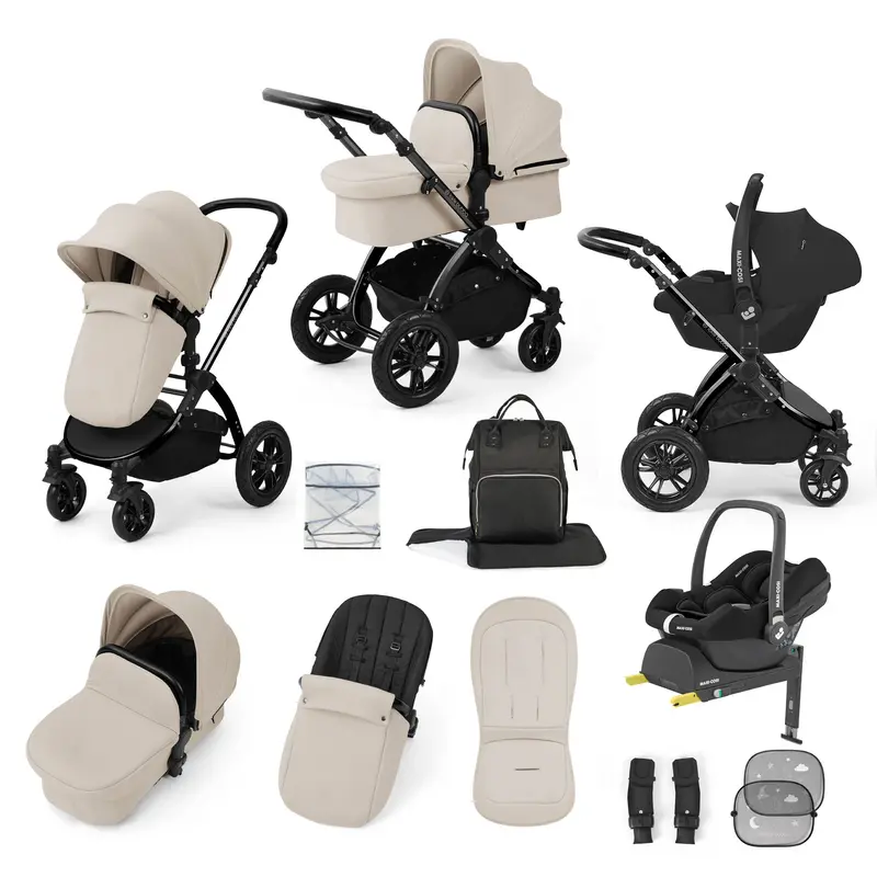 Ickle Bubba Stomp Luxe 12 Piece Travel System With Maxi-Cosi Cabriofix I-Size Car Seat & Isofix Base In Stone 1