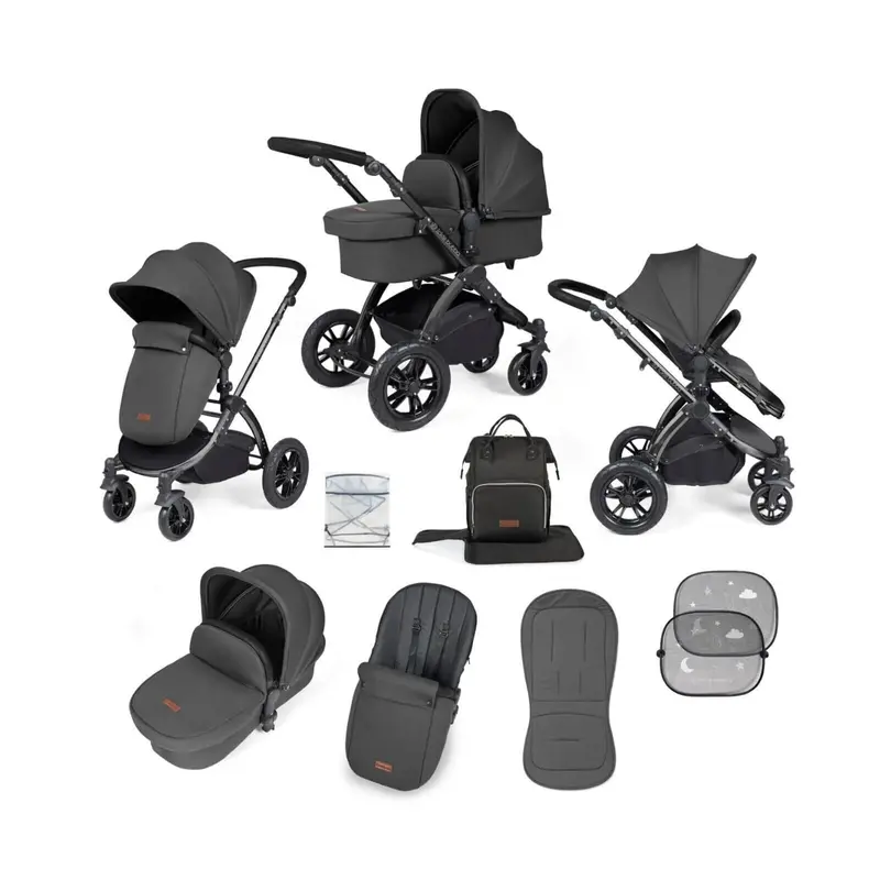 Ickle Bubba Stomp Luxe 2-In-1 Pushchair & Carrycot - Black/Charcoal Grey/Black 1