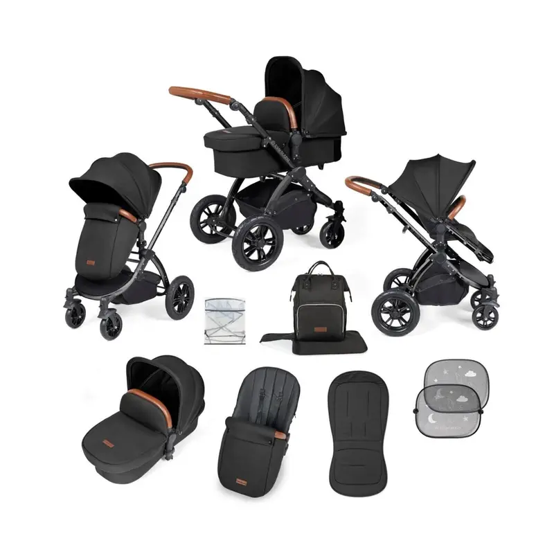 Ickle Bubba Stomp Luxe 2-In-1 Pushchair & Carrycot - Black/Midnight/Tan 1