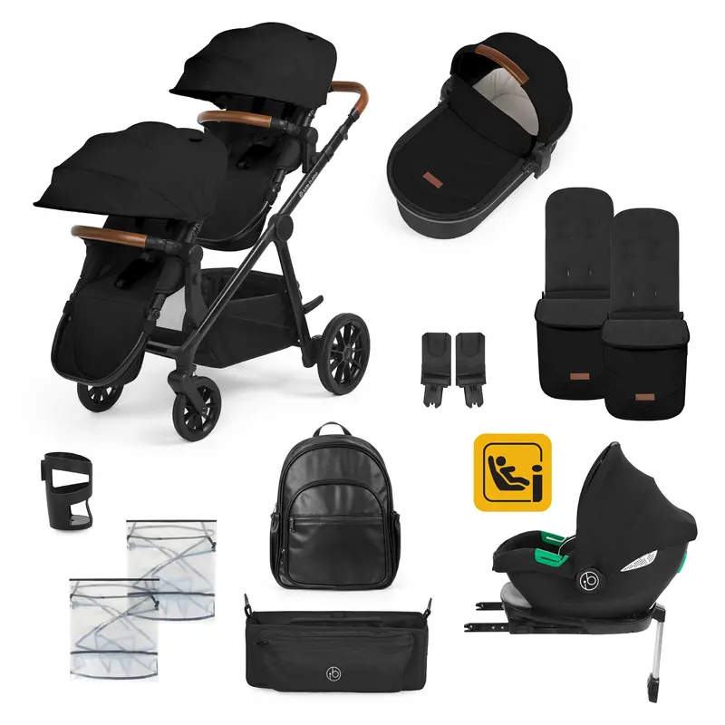 Ickle Bubba Virgo Growing Family 14 Piece Travel System With I-Size Cirrus Car Seat & Isofix Base In Black/Black/Tan 1