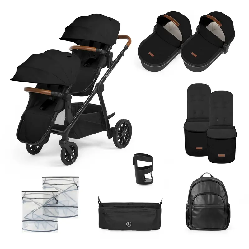 Ickle Bubba Virgo Twin 12 Piece Pram In Black/Black/Tan 1
