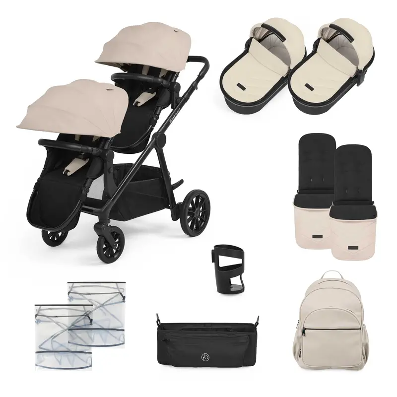 Ickle Bubba Virgo Twin 12 Piece Pram In Black/Stone/Black 1