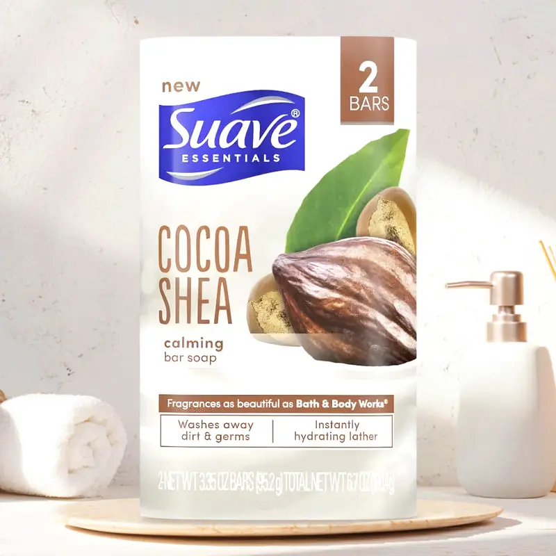 Jabón Calmante De Cacao Y Karité, Suave Essentials, 2 Barras 1