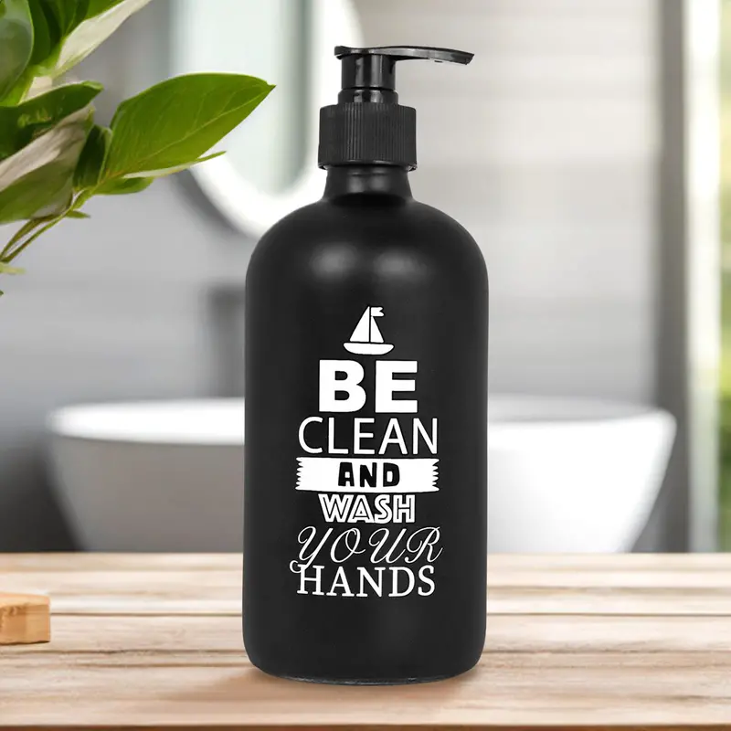 Jabonera De Cristal "Be Clean And Wash Your Hands", Color Negro, 500 Ml 1