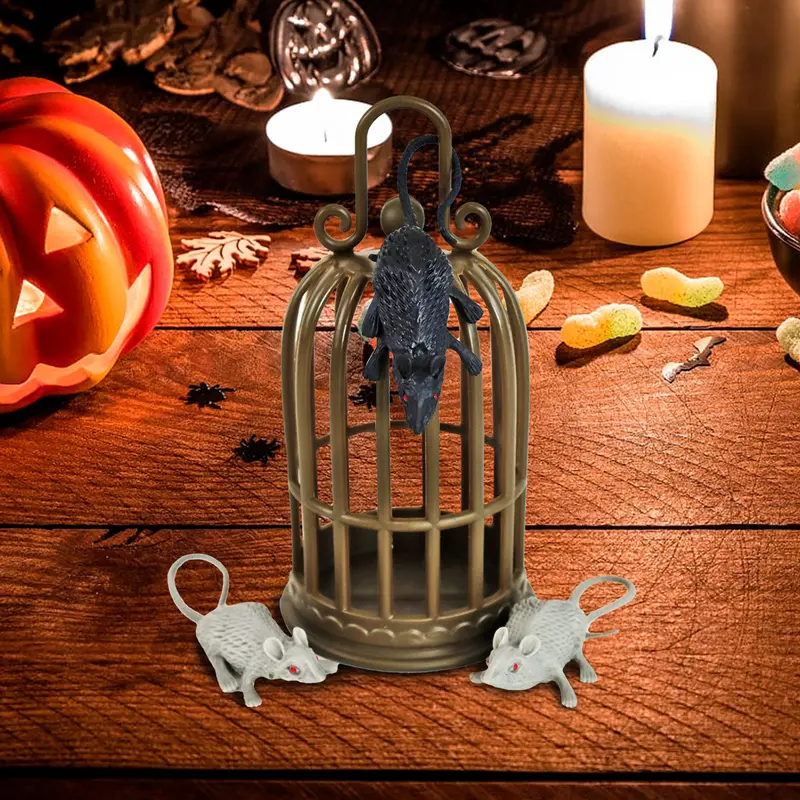 Jaula Con Ratones De Plástico Para Decoración 1