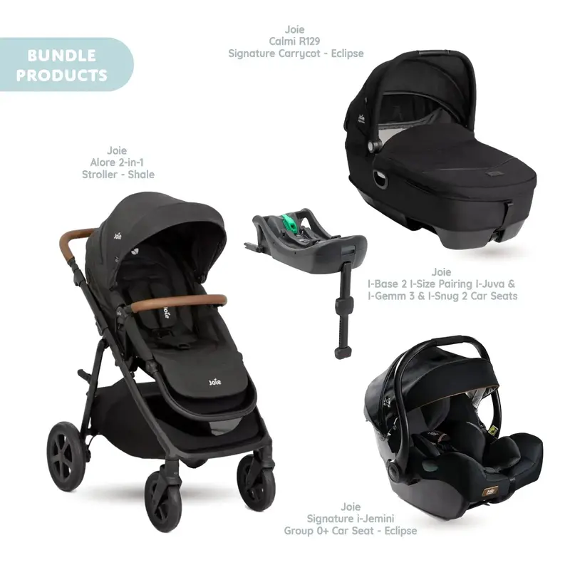 Joie Alore Pushchair With I-Jemini Car Seat & Base & Calmi Carrycot Travel System - Shale 1