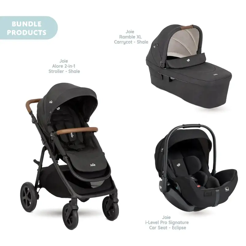 Joie Alore Pushchair With I-Level Pro Car Seat & Ramble Xl Carrycot Travel System Bundle - Shale 1