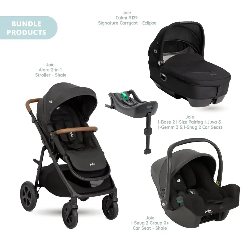 Joie Alore Pushchair With I-Snug 2 Car Seat & Base & Calmi Carrycot Travel System Bundle - Shale 1