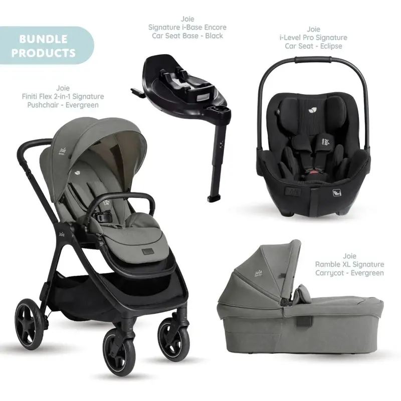 Joie Finit Flex Signature Pushchair With I-Level Car Seat & Base & Ramble Xl Signature Carrycot Travel System - Evergreen 1