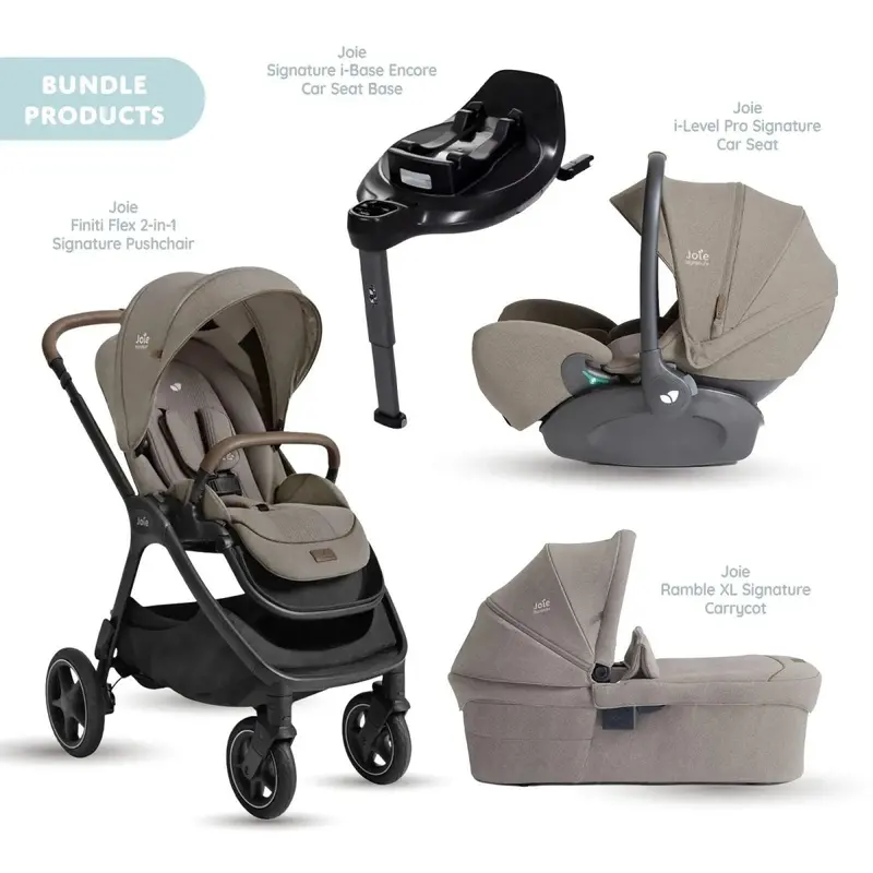 Joie Finit Flex Signature Pushchair With I-Level Car Seat & Base & Ramble Xl Signature Carrycot Travel System - Maple 1