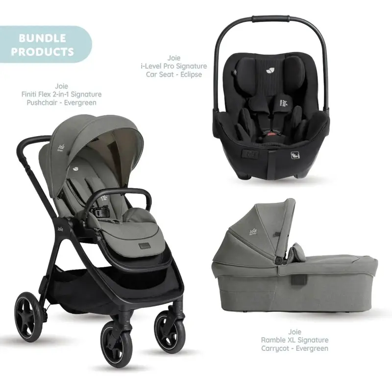 Joie Finit Flex Signature Pushchair With I-Level Car Seat & Ramble Xl Signature Carrycot Travel System - Evergreen 1