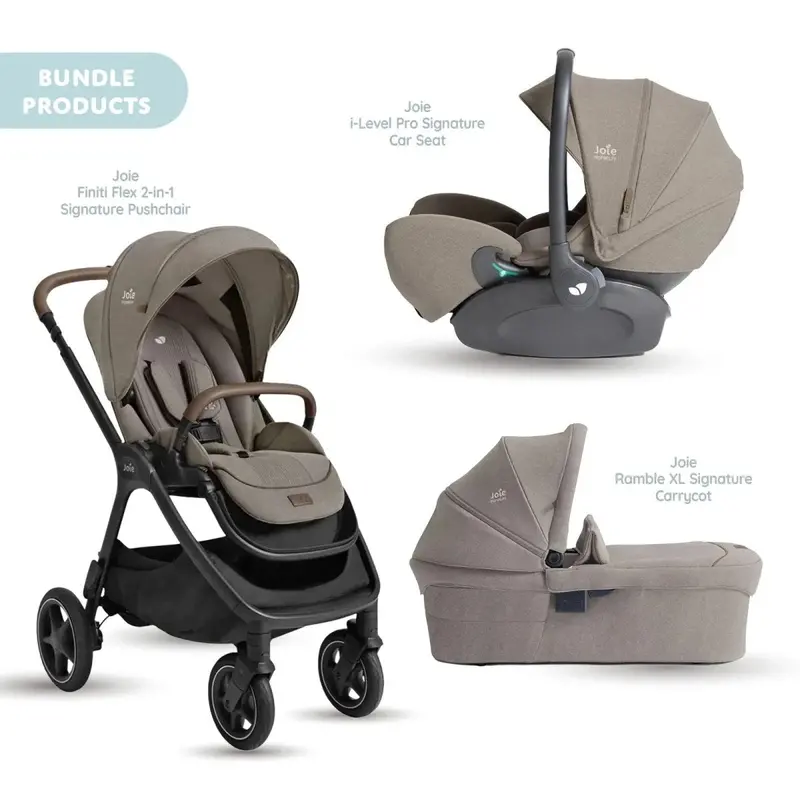 Joie Finit Flex Signature Pushchair With I-Level Car Seat & Ramble Xl Signature Carrycot Travel System - Maple 1