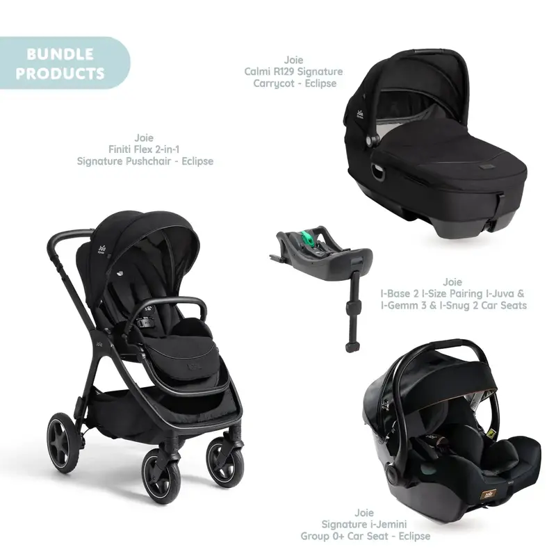 Joie Finiti Signature Pushchair With I-Jemini Car Seat & Base & Calmi Carrycot Travel System - Eclipse 1