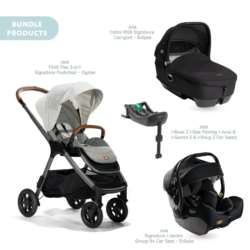 Joie Finiti Signature Pushchair With I-Jemini Car Seat & Base & Calmi Carrycot Travel System - Oyster 1