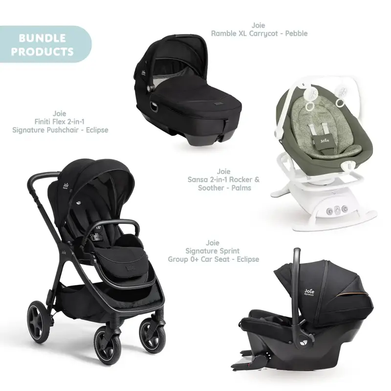 Joie Finiti Signature Pushchair With Sprint Car Seat & Calmi Carrycot & Sansa Rocker - Eclipse 1