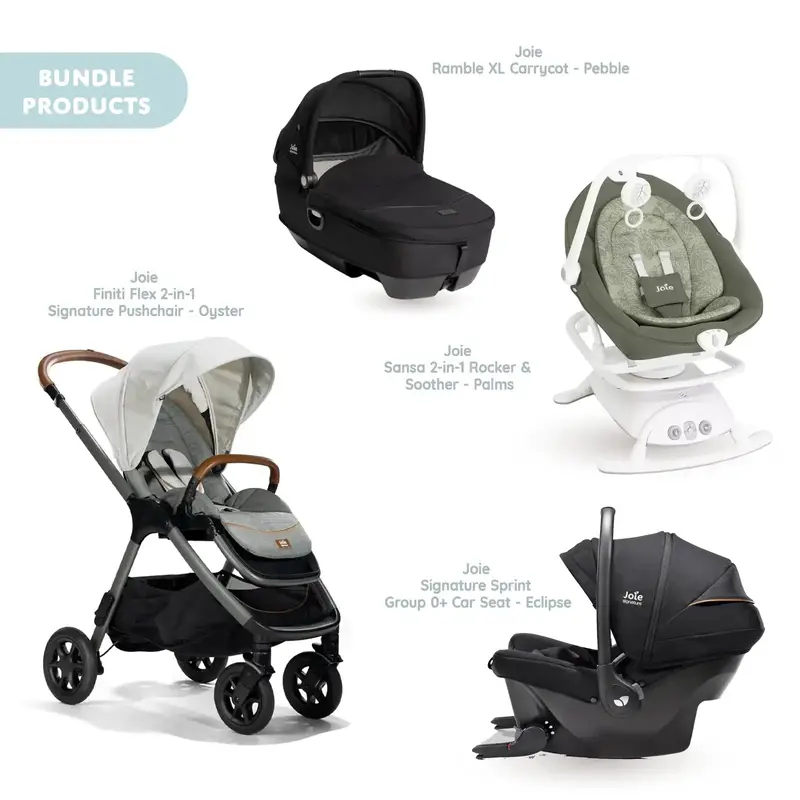 Joie Finiti Signature Pushchair With Sprint Car Seat & Calmi Carrycot & Sansa Rocker - Oyster 1