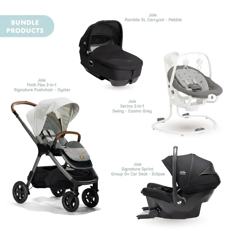 Joie Finiti Signature Pushchair With Sprint Car Seat & Calmi Carrycot & Sansa Rocker - Oyster 1