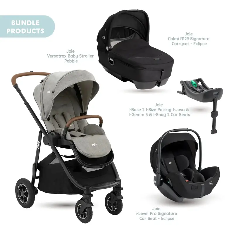 Joie Versatrax Pushchair With I-Level Pro Car Seat & Base & Calmi Carrycot Travel System - Pebble 1