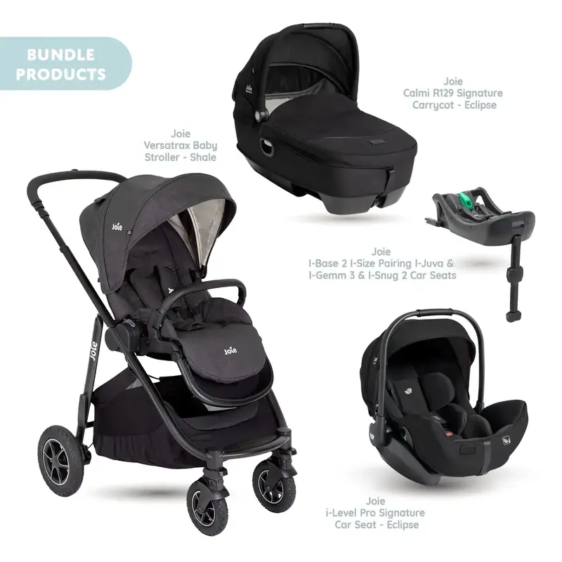 Joie Versatrax Pushchair With I-Level Pro Car Seat & Base & Calmi Carrycot Travel System - Shale 1
