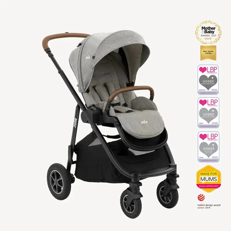 Joie Versatrax Pushchair With I-Snug 2 Car Seat & Base & Ramble Xl Carrycot Travel System - Pebble 1