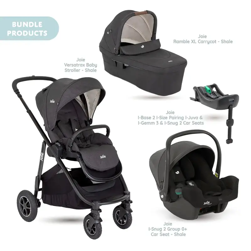 Joie Versatrax Pushchair With I-Snug 2 Car Seat & Base & Ramble Xl Carrycot Travel System - Shale 1