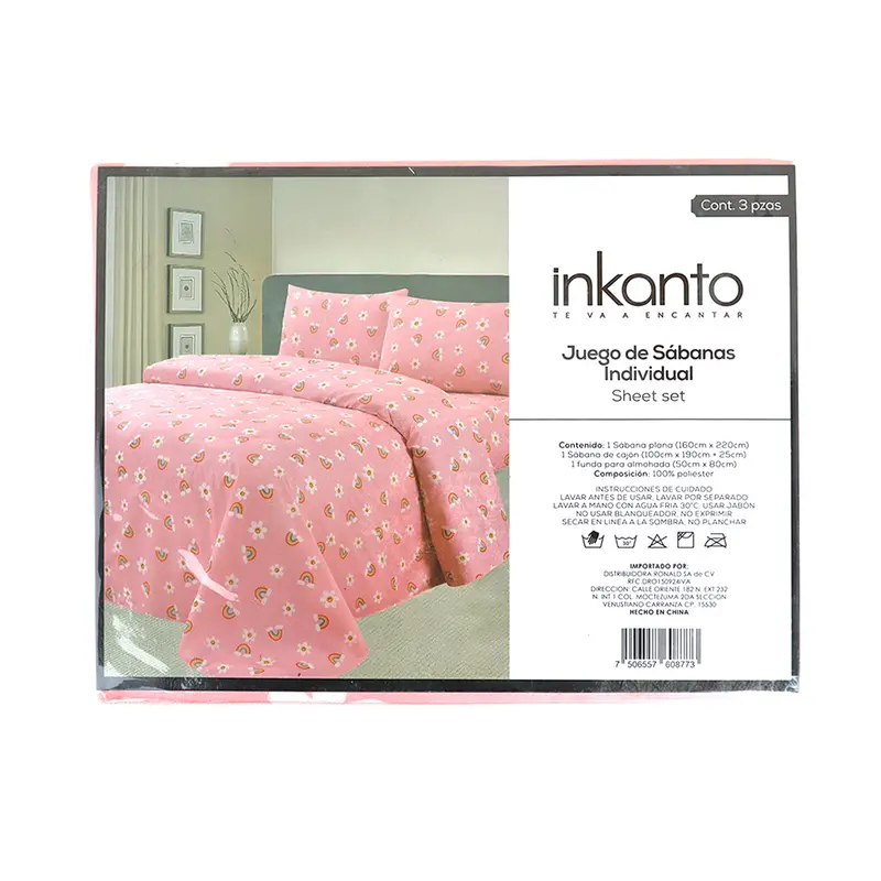 Juego De Sábanas Individual Con Diseño De Arcoíris Y Flores, Color Rosa 2