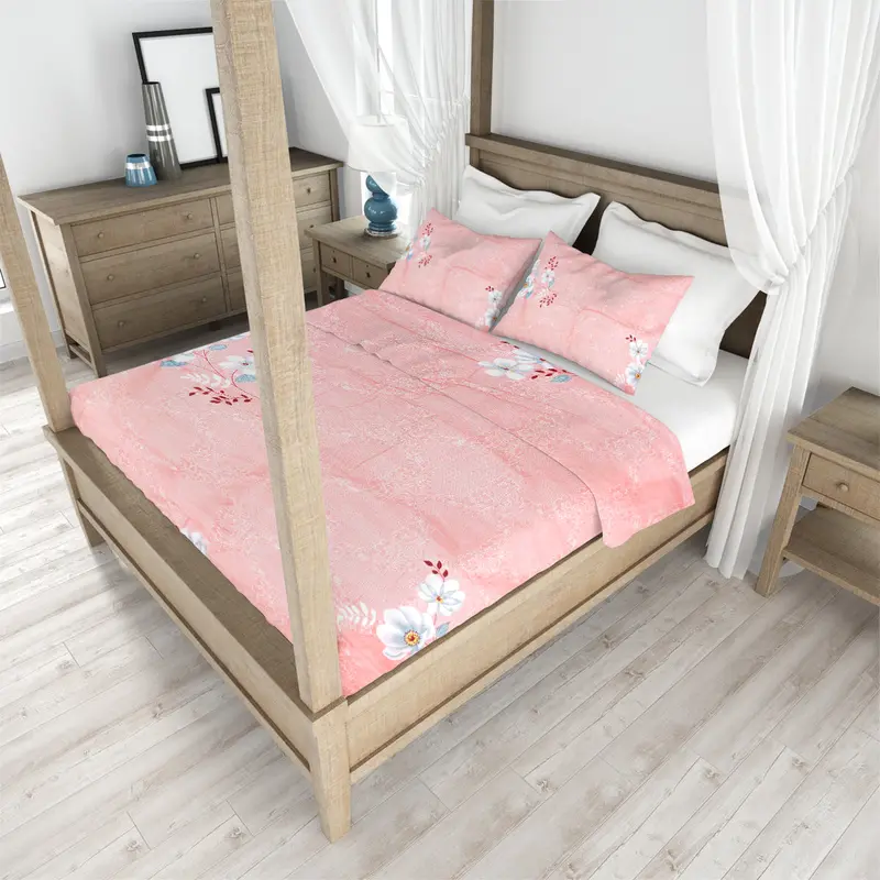 Juego De Sábanas Matrimoniales, Diseño Flor, Color Rosa 1