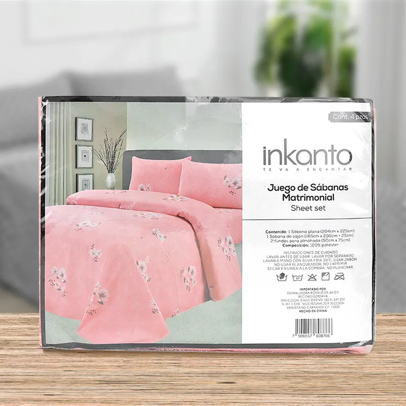 Juego De Sábanas Matrimoniales, Diseño Flor, Color Rosa 2