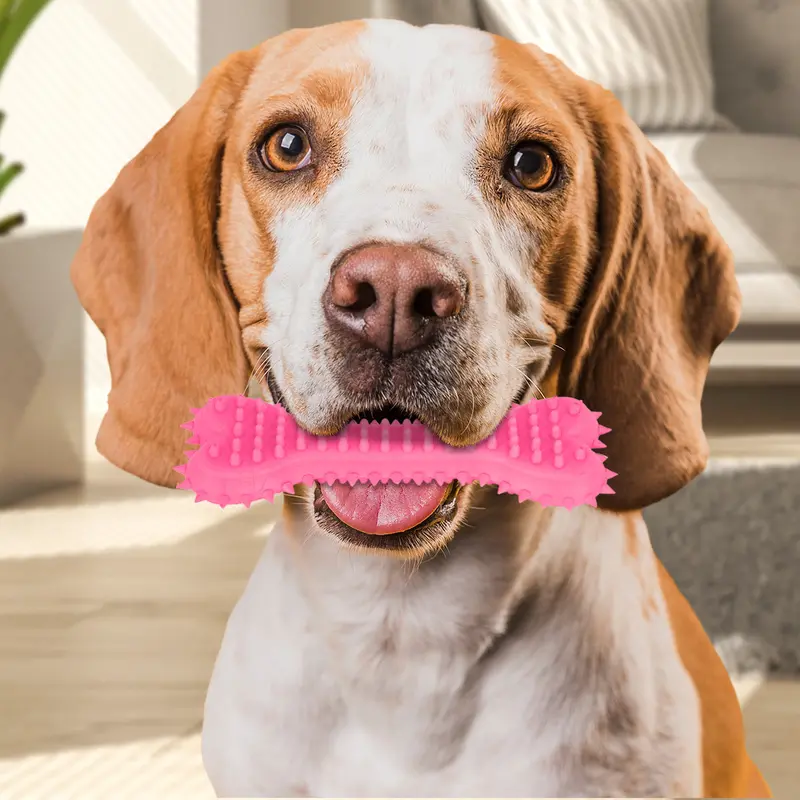 Juguete Masticable En Forma De Hueso Color Rosa Para Mascota 1