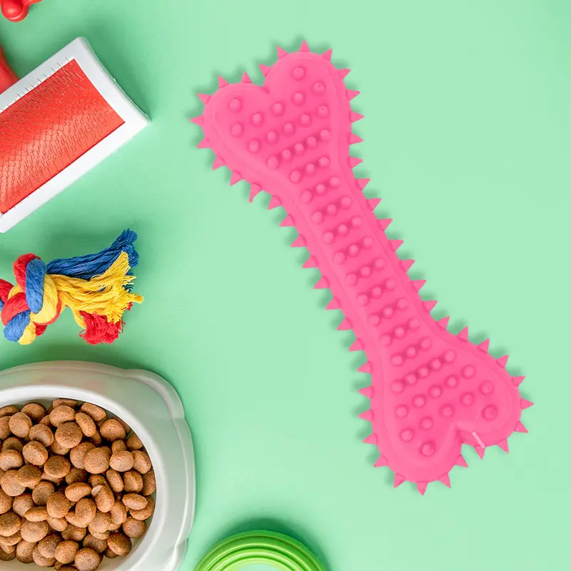 Juguete Masticable En Forma De Hueso Color Rosa Para Mascota 2