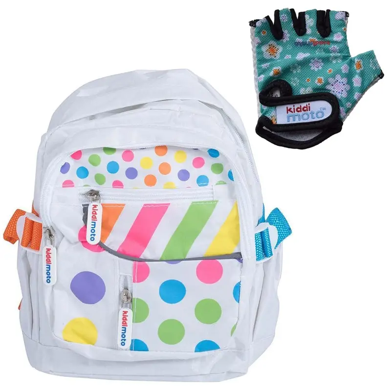 Kiddimoto Backpack Small Pastel Dotty With Fleur Gloves 1