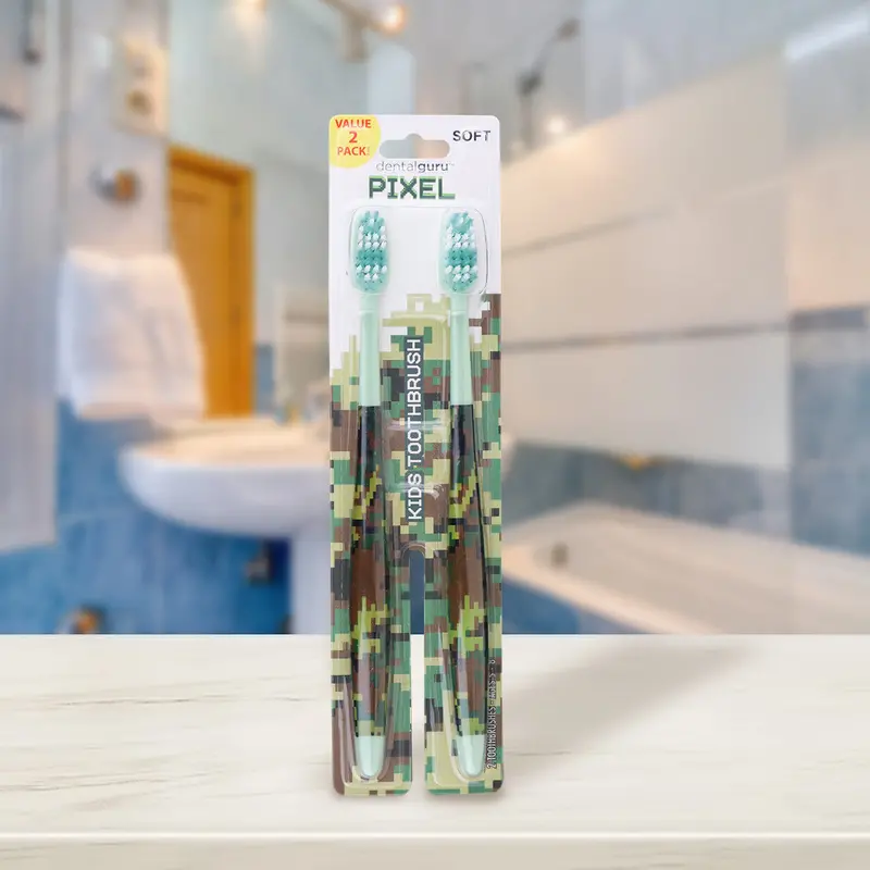 Kit De 2 Cepillos De Dientes Para Niños, Color Verde 1